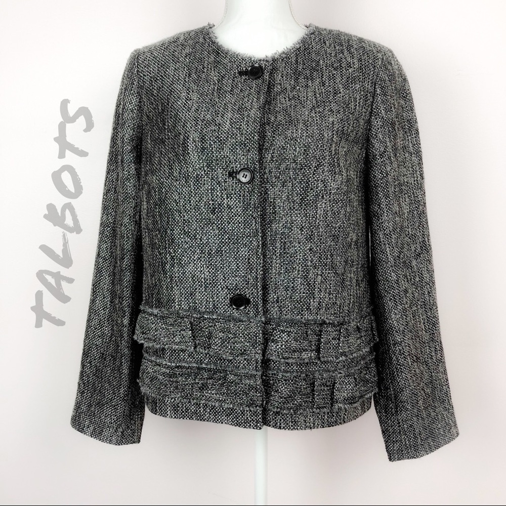 Talbots Shimmer Tweed Ruffle Jacket Size 12